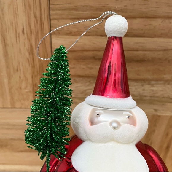 Retired 2005 Bath Body Works Flocked Santa with Brush Tree Blown Glass Ornament - Picture 10 of 10